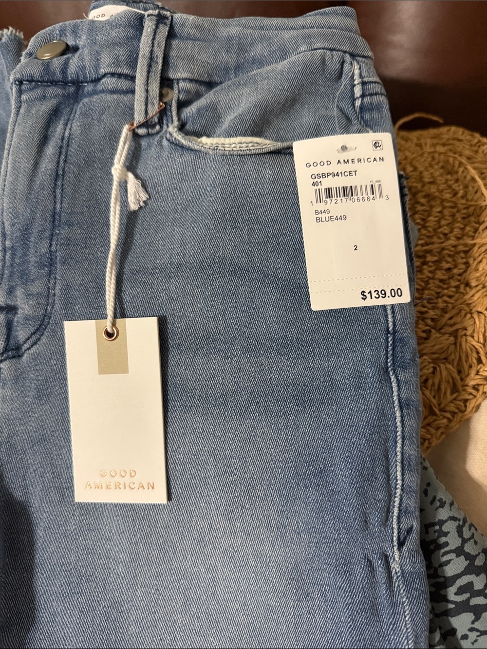 Good American Medium Blue High-Rise Frayed Hem Jeans - Picture 2 of 3